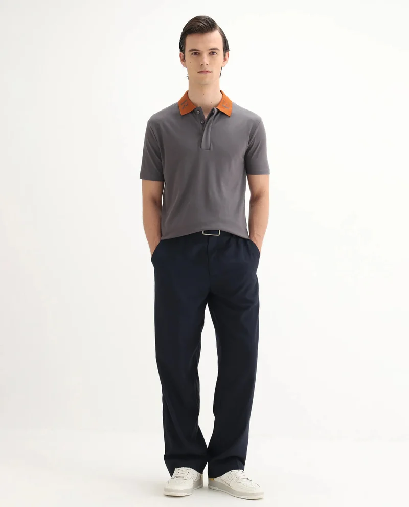 Rare Rabbit Men's Contrasting Embroidered Collar Solid Polo
