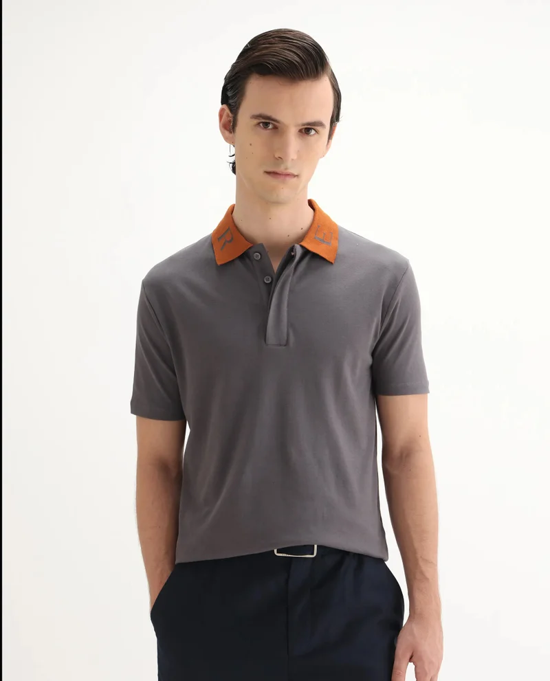 Rare Rabbit Men's Contrasting Embroidered Collar Solid Polo
