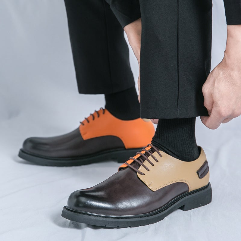 Men'S Spring Autumn Business Formal Suit Leather Shoes Male Personality Patchwork Lace-Up Derby Shoes Fashion Wedding Groomsman Shoe - Image 4