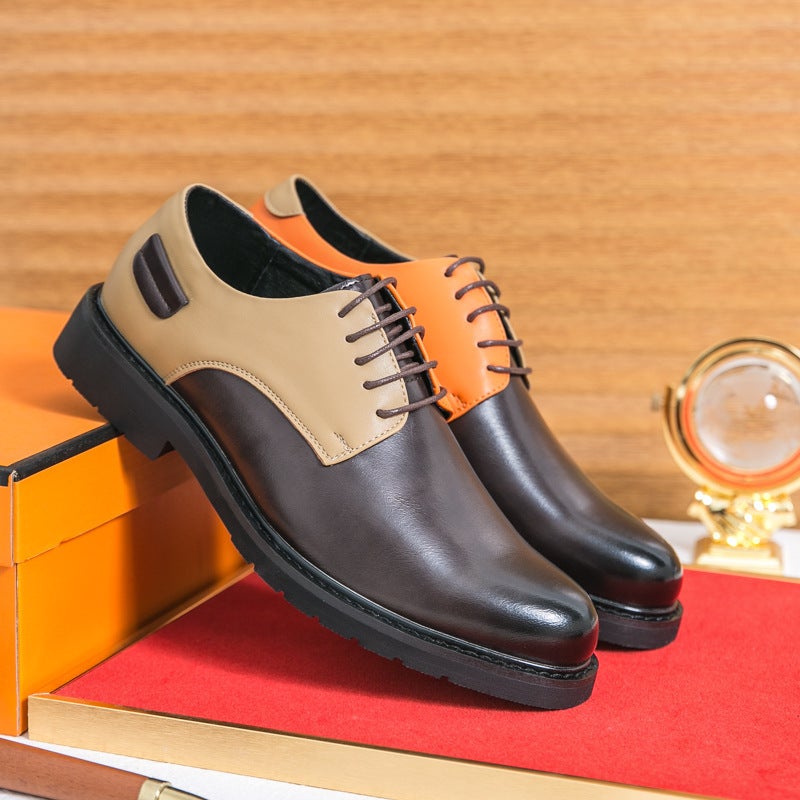 Men'S Spring Autumn Business Formal Suit Leather Shoes Male Personality Patchwork Lace-Up Derby Shoes Fashion Wedding Groomsman Shoe - Image 2