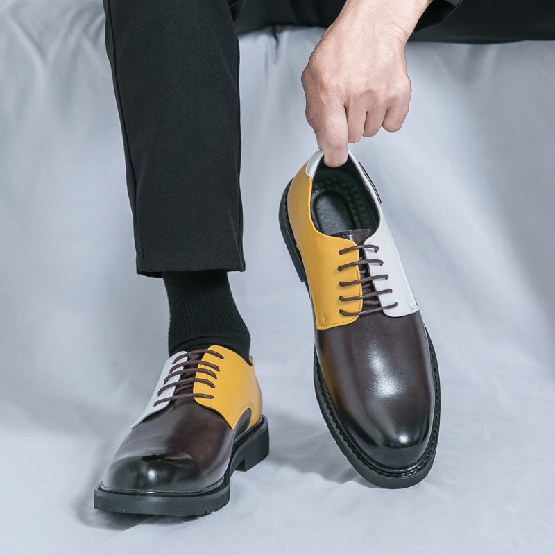 Men'S Spring Autumn Business Formal Suit Leather Shoes Male Personality Patchwork Lace-Up Derby Shoes Fashion Wedding Groomsman Shoe - Image 5