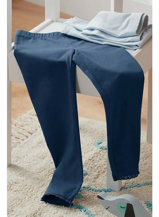 Toddler Girl 2 Pcs Pull On Leggings, Navy and Light Blue