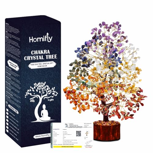 HOMIFLY 300 Beads Crystal Tree/7 Chakra Crystal Tree/Showpiece Good Luck and Positive Energy/Showpiece for Living Room/Natural Healing Gemstones Money Tree/Lucky Tree for Good Luck (Multicolor) - Image 1