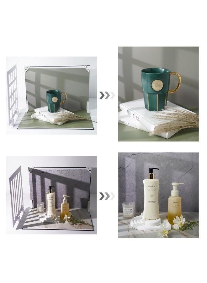 والالا خلفية لتصوير المنتجات مع لوحين للإضاءة والظلال، مجموعة أدوات تصوير صغيرة من 10 قطع/20 نمطًا لتصوير المنتجات الصغيرة، مناسبة لتصوير الأطعمة والمجوهرات والقطع الصغيرة. - Image 4