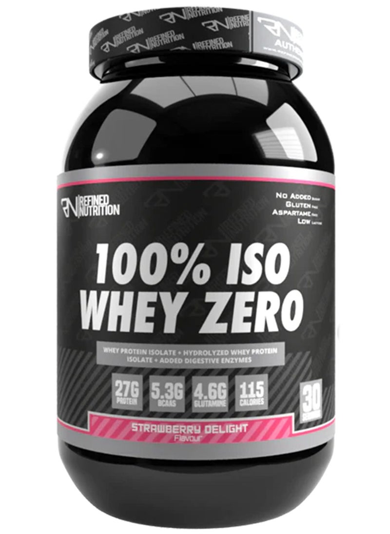 Refined Nutrition Refined Nutrition 100% Whey Isolate Zero, Muscle Support and Recovery, Digestive Health Support and Weight Management, Strawberry Delight Flavor, 908 Gm 
