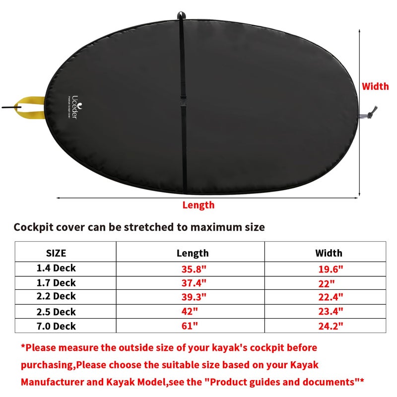 UCEDER Universal Kayak Cockpit Cover - Waterproof Seal Cockpit Cover with Adjustable Bungee Cord Rim Attachment - Heavy Duty Kayak Seat Cover Perfect for Outdoor and Indoor Storage(2.5 Deck) - Image 2