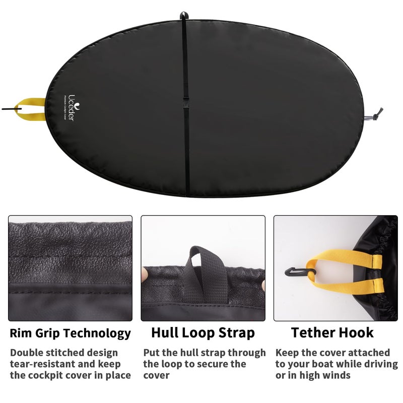 UCEDER Universal Kayak Cockpit Cover - Waterproof Seal Cockpit Cover with Adjustable Bungee Cord Rim Attachment - Heavy Duty Kayak Seat Cover Perfect for Outdoor and Indoor Storage(2.5 Deck) - Image 4