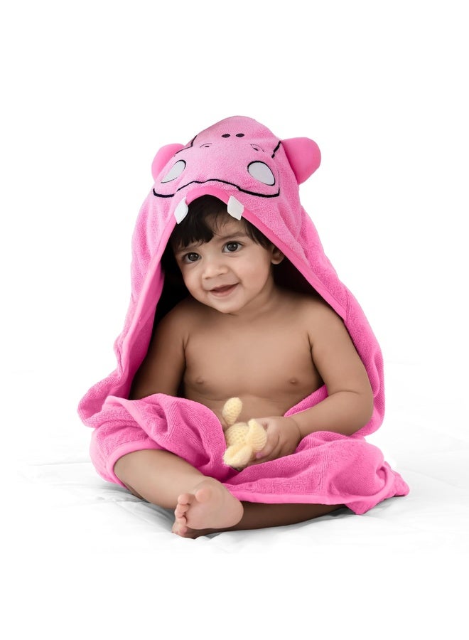 Luvlap Hooded Baby Bath Towel for New Born, Super Soft, Made with Super Soft and Highly Absorbent 100% Zero Twist Cotton, Can be Used for Baby Swaddling (Pink Hippo) - Image 1