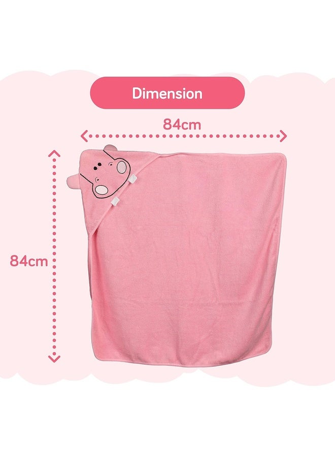 Luvlap Hooded Baby Bath Towel for New Born, Super Soft, Made with Super Soft and Highly Absorbent 100% Zero Twist Cotton, Can be Used for Baby Swaddling (Pink Hippo) - Image 5