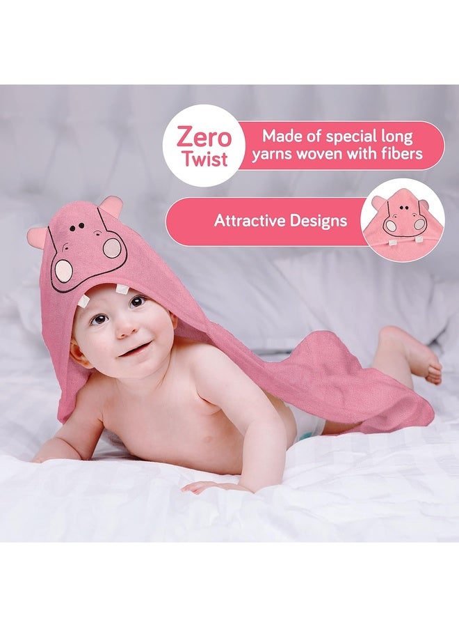 Luvlap Hooded Baby Bath Towel for New Born, Super Soft, Made with Super Soft and Highly Absorbent 100% Zero Twist Cotton, Can be Used for Baby Swaddling (Pink Hippo) - Image 3