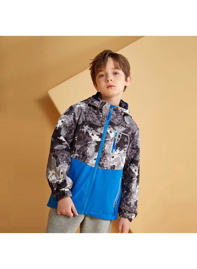 MGEOY Boys Rain Jacket Lightweight Waterproof Hooded Coats Windbreakers for Kids Grey 5/6, Grey Camouflage(lining:fleece), 5-6 Years - Image 2