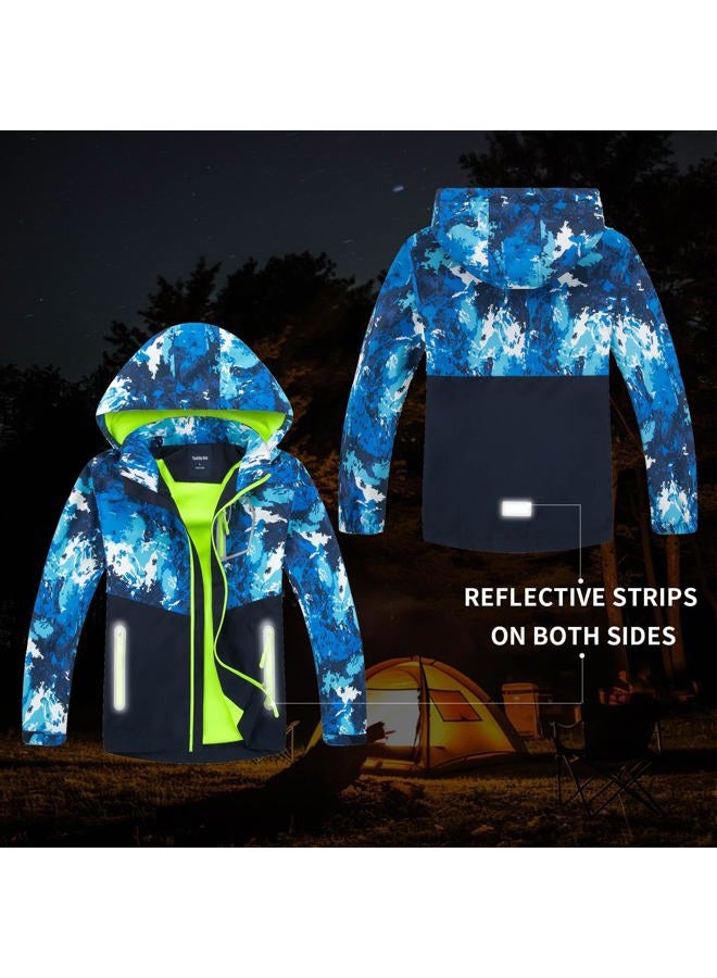 MGEOY Boys Rain Jacket Lightweight Waterproof Hooded Coats Windbreakers for Kids Grey 5/6, Grey Camouflage(lining:fleece), 5-6 Years - Image 5