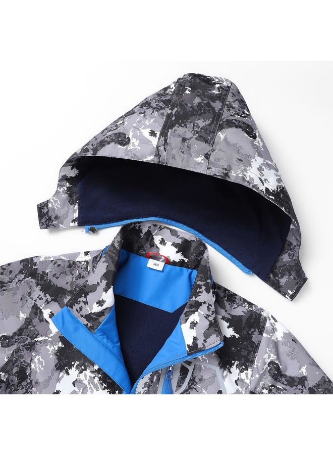 MGEOY Boys Rain Jacket Lightweight Waterproof Hooded Coats Windbreakers for Kids Grey 5/6, Grey Camouflage(lining:fleece), 5-6 Years - Image 3