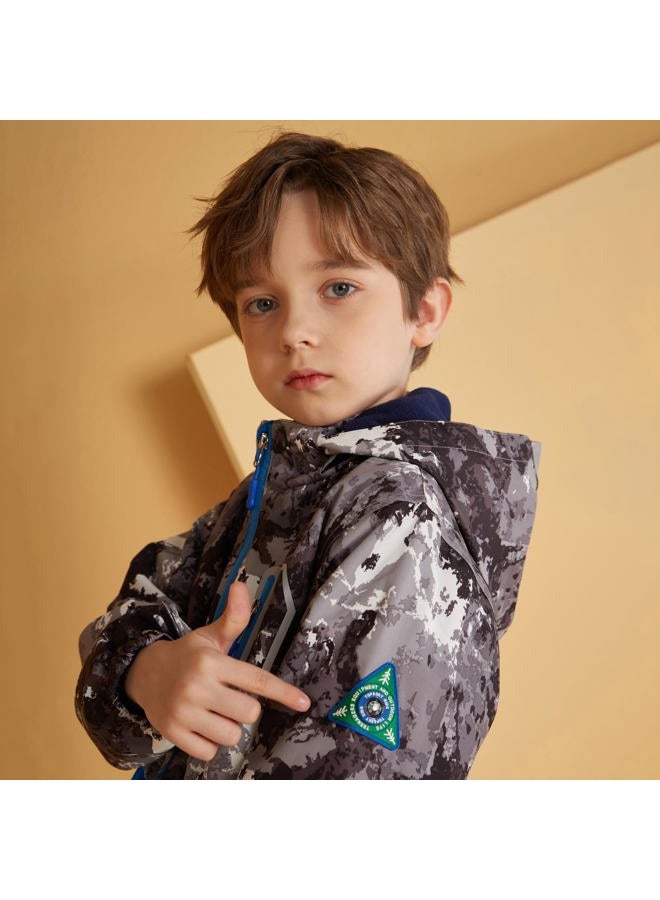 MGEOY Boys Rain Jacket Lightweight Waterproof Hooded Coats Windbreakers for Kids Grey 5/6, Grey Camouflage(lining:fleece), 5-6 Years - Image 4