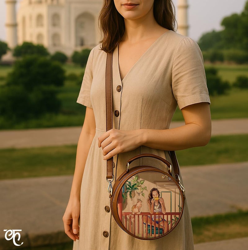 Kalankit Round Sling Bag for Women & Girls | Stylish Vegan Leather Crossbody Purse | Side Bag with Strap | Valentine Gift | Birthday Present | Travel-Friendly | Mango Summers - Image 5