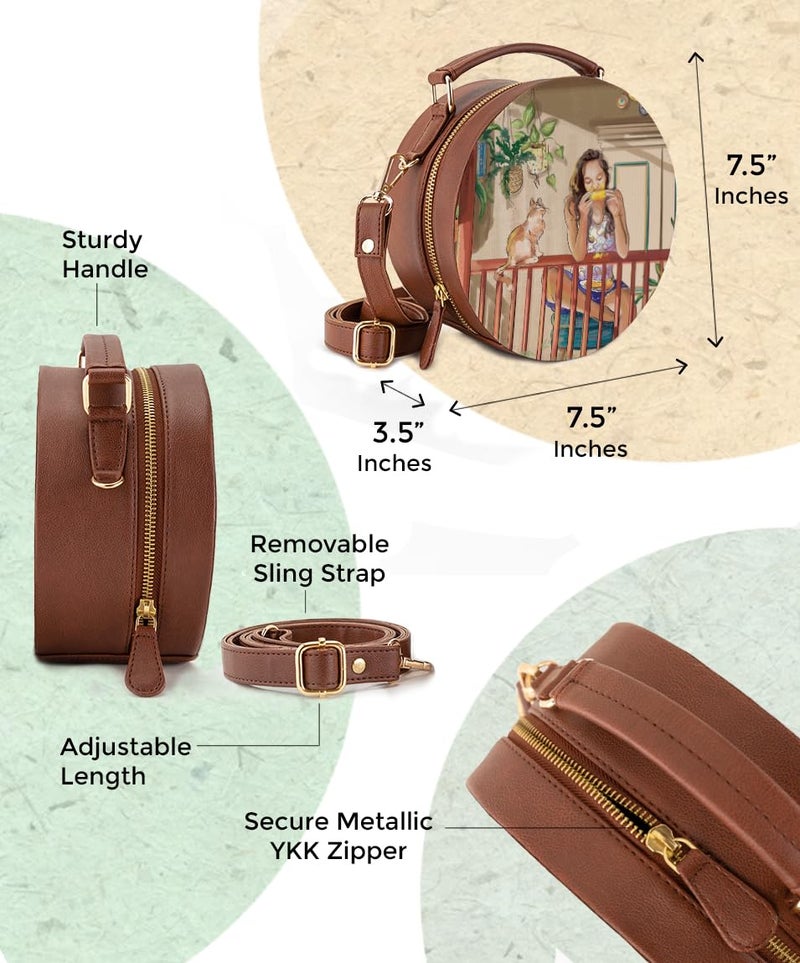Kalankit Round Sling Bag for Women & Girls | Stylish Vegan Leather Crossbody Purse | Side Bag with Strap | Valentine Gift | Birthday Present | Travel-Friendly | Mango Summers - Image 2