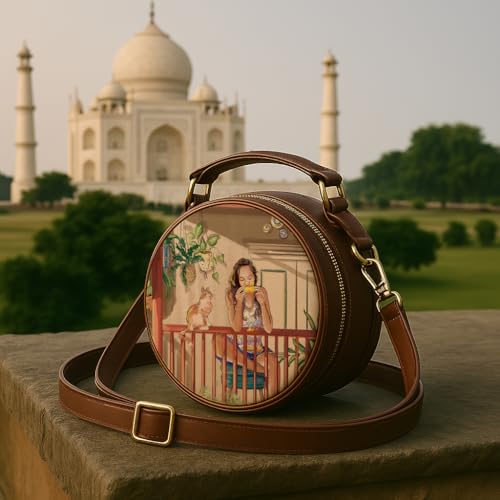Kalankit Round Sling Bag for Women & Girls | Stylish Vegan Leather Crossbody Purse | Side Bag with Strap | Valentine Gift | Birthday Present | Travel-Friendly | Mango Summers - Image 3