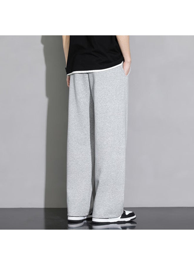 Foss Phil Men's Loose Wide Leg Straight Pants Men's Spring And Summer High Street Casual Pants 901 Light Grey 4XL - Image 3