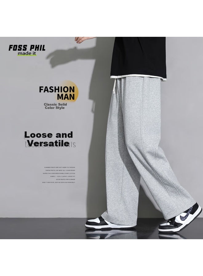 Foss Phil Men's Loose Wide Leg Straight Pants Men's Spring And Summer High Street Casual Pants 901 Light Grey 4XL - Image 1
