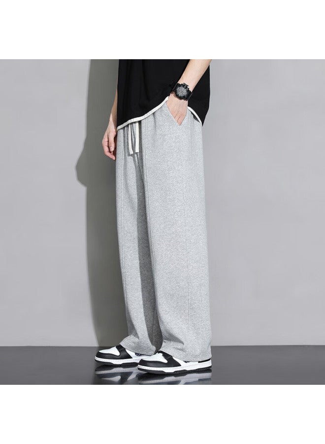 Foss Phil Men's Loose Wide Leg Straight Pants Men's Spring And Summer High Street Casual Pants 901 Light Grey 4XL - Image 4