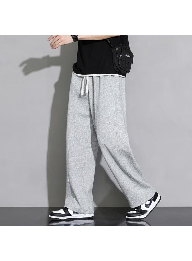 Foss Phil Men's Loose Wide Leg Straight Pants Men's Spring And Summer High Street Casual Pants 901 Light Grey 4XL - Image 2