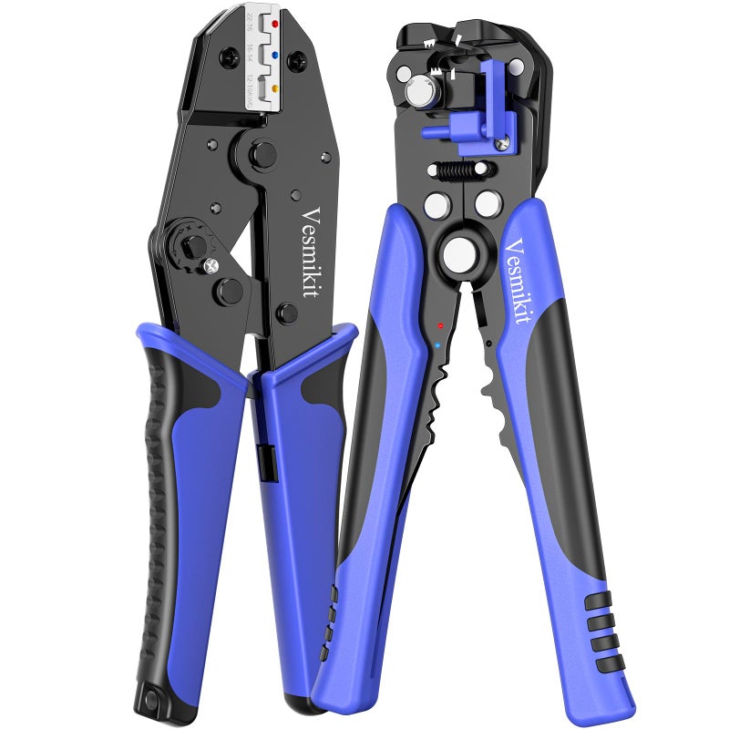 Vesmikit Wire Stripper and Crimping Tool,AWG 24-10 Automatic Stripper Tool with AWG 22-10 Ratchet Wire Crimper For Heat Shrink Connectors and Insulated Terminals, 3 in 1 Stripping/Cutting/Crimping - Image 1