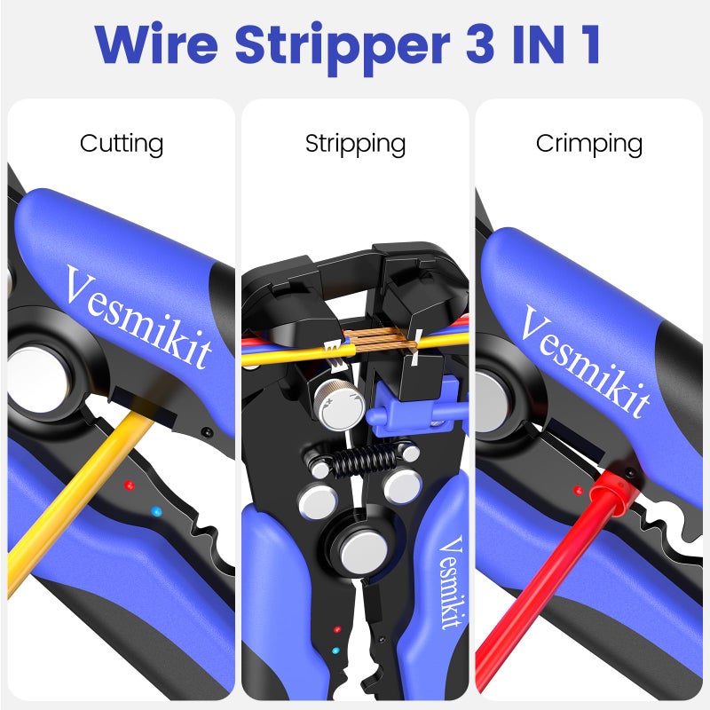 Vesmikit Wire Stripper and Crimping Tool,AWG 24-10 Automatic Stripper Tool with AWG 22-10 Ratchet Wire Crimper For Heat Shrink Connectors and Insulated Terminals, 3 in 1 Stripping/Cutting/Crimping - Image 4