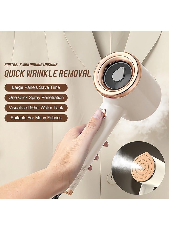 Portable Mini Ironing Machine, Travel Mini Steam Iron, Handheld Garment Steamer, Fast Preheating Steam Dry Ironing, For Home and Travel (Beige)  - Image 2
