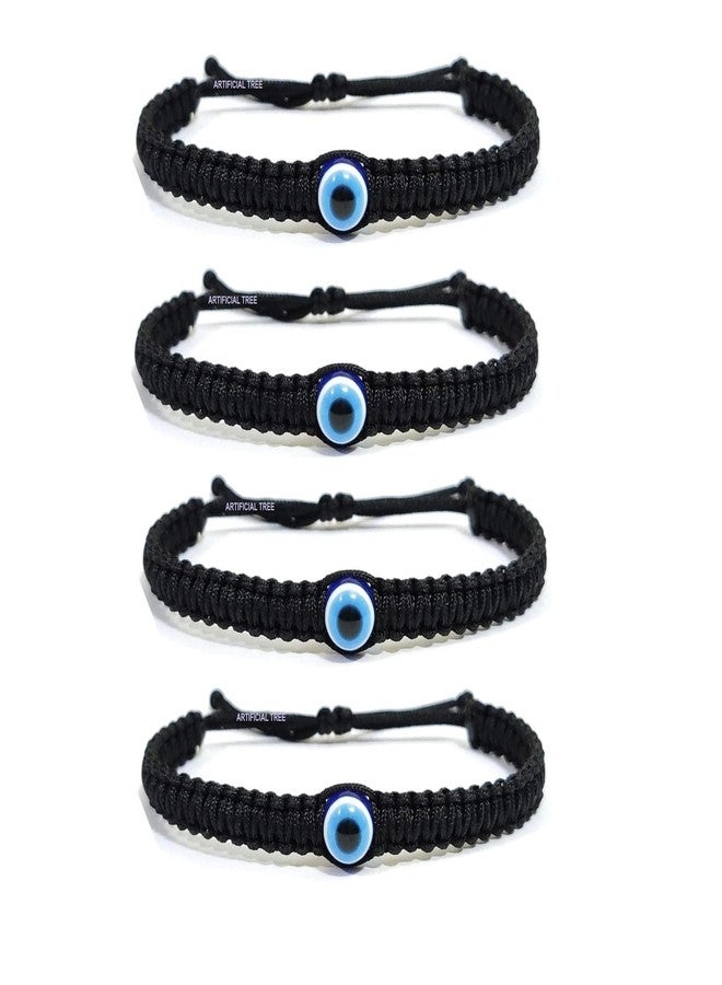 ARTIFICIAL TREE Handmade Nazar Evil Eye Charms Black Thread Bracelet Adjustable for Women, Men, Girls & Boys 4 Piece (BLACK)(AT GIRLS BRCT 032)