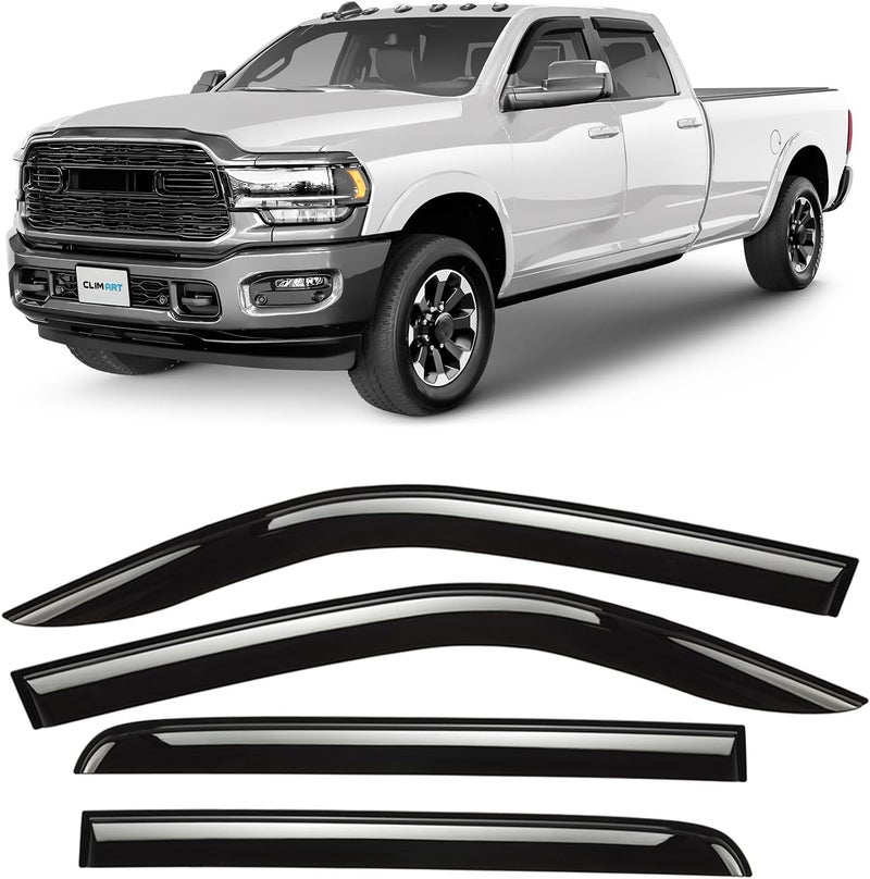 CLIM ART Durable Rain Guards for Dodge RAM 2500 3500 (2019-2024) - Dark Smoke Window Deflectors - Image 1
