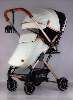 LUCID Luxury Baby Stroller Handle with Umbrella and Leather Cover from Lucid Baby Model - POCKIT PLUS - White  - Image 1