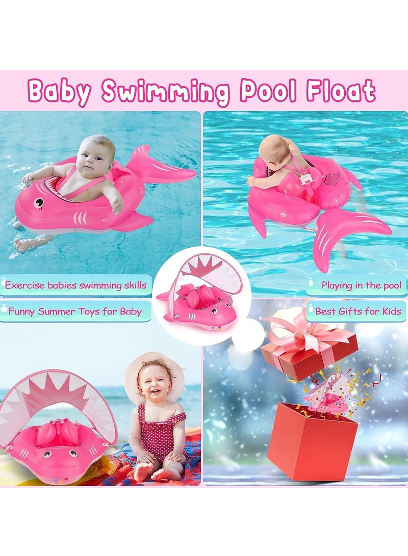 SOLARAE Baby Pool Float, Infant Swimming Float with Sun Protection Canopy Inflatable Floaties for Toddlers Shark Baby Swim Floats Ring for Pool Bath Toys for Safer Swim for Newborn Age 3-36 Months Toddler - Image 3