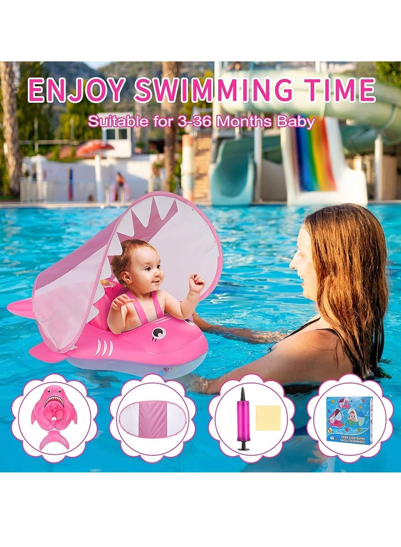 SOLARAE Baby Pool Float, Infant Swimming Float with Sun Protection Canopy Inflatable Floaties for Toddlers Shark Baby Swim Floats Ring for Pool Bath Toys for Safer Swim for Newborn Age 3-36 Months Toddler - Image 2