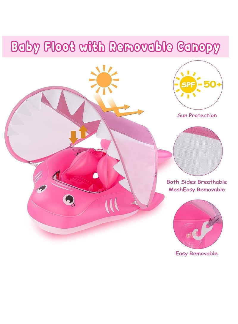 SOLARAE Baby Pool Float, Infant Swimming Float with Sun Protection Canopy Inflatable Floaties for Toddlers Shark Baby Swim Floats Ring for Pool Bath Toys for Safer Swim for Newborn Age 3-36 Months Toddler - Image 5