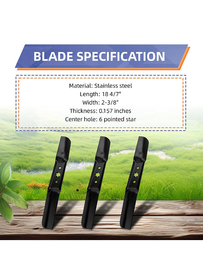 Generic 3Pcs Replacement Lawn Mower Blade Set 18 4/7'' Stainless Steel Mower Blades Compatible with MTD CUB CADET TROY-BILT 742-05056, 742-05056A, 942-05056, 942-05056A  - Image 3