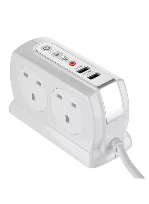 High Gloss 4 Compact Back To Back Socket 4 Meter With 2 USB Ports And Overload Switch Surge Protection SRGDUK44PW3