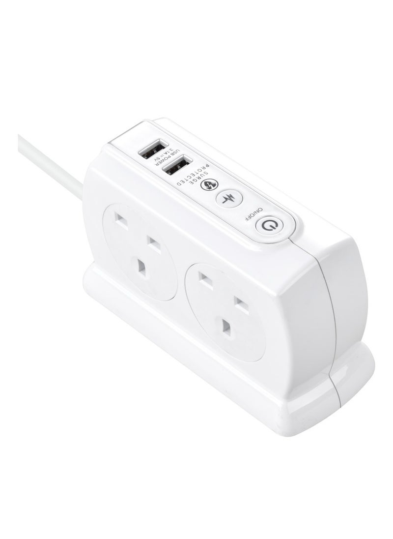 MASTERPLUG High Gloss 4 Compact Back To Back Socket 4 Meter With 2 USB Ports And Overload Switch Surge Protection SRGDUK44PW3  - Image 4