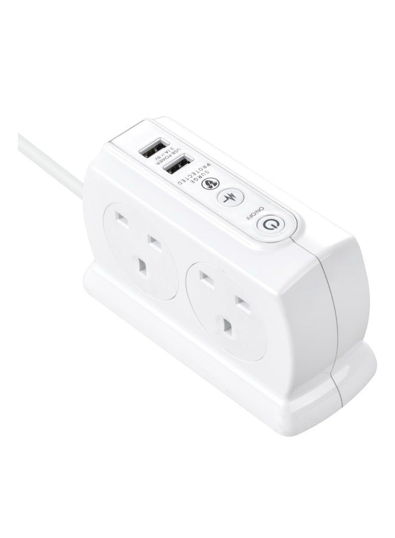 MASTERPLUG High Gloss 4 Compact Back To Back Socket 4 Meter With 2 USB Ports And Overload Switch Surge Protection, White - Image 4