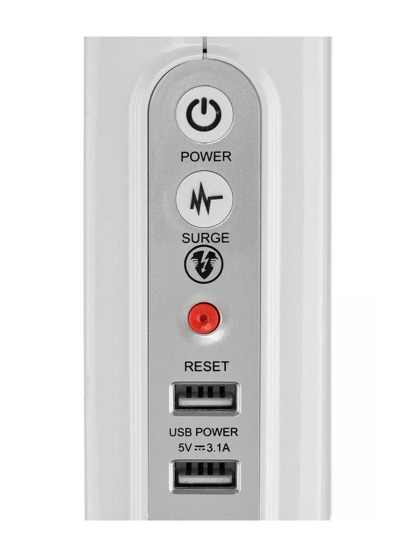 MASTERPLUG High Gloss 4 Compact Back To Back Socket 4 Meter With 2 USB Ports And Overload Switch Surge Protection, White - Image 2
