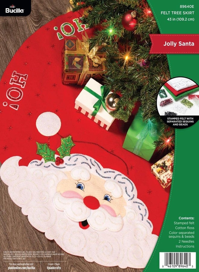 Bucilla, Jolly Santa, Felt Applique Christmas Tree Skirt Making Kit, Perfect for DIY Arts and Crafts, 89640E - Image 1