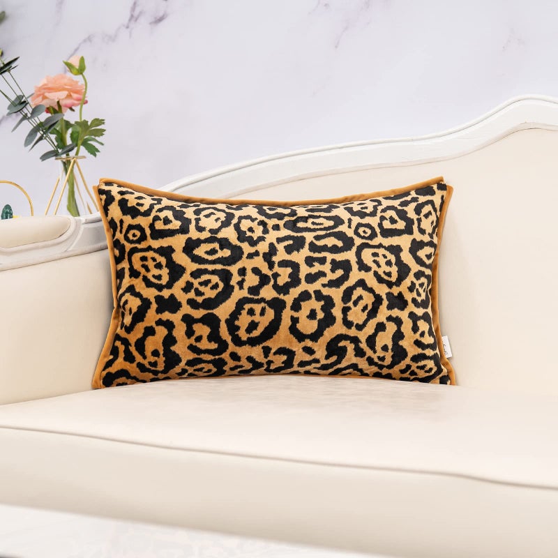 Yangest Black and Gold Rectangle Pillow Cover Cut Velvet Leopard Print Cushion Cover Luxury Modern Pillowcover for Couch Living Room Bedroom,12x20 Inch - Image 1