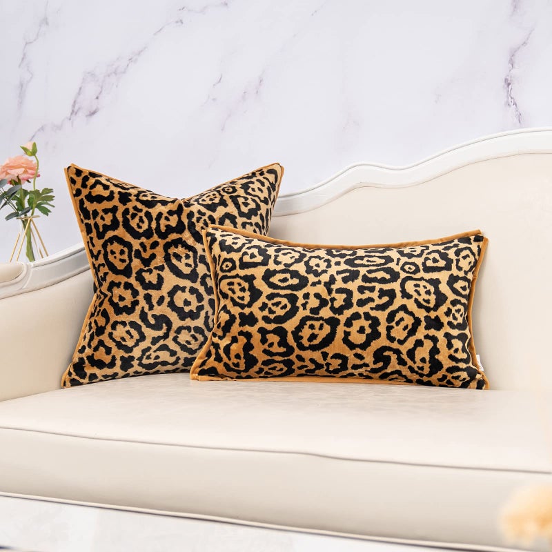 Yangest Black and Gold Rectangle Pillow Cover Cut Velvet Leopard Print Cushion Cover Luxury Modern Pillowcover for Couch Living Room Bedroom,12x20 Inch - Image 5