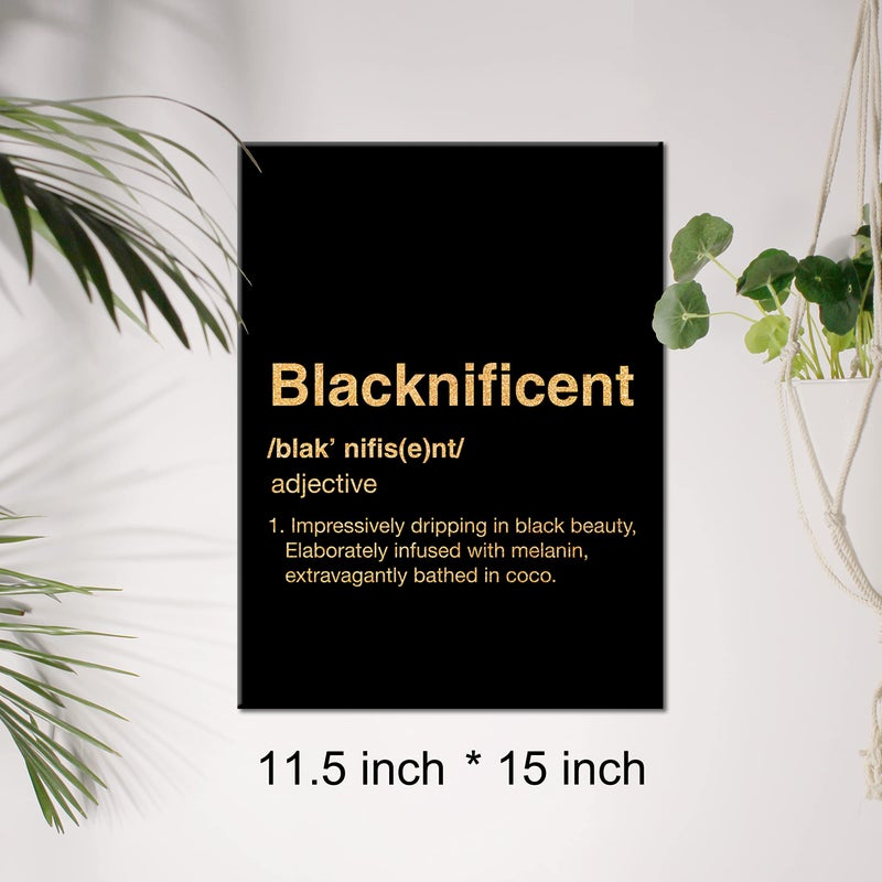 JerLoe Black Woman Canvas Wall Art Motivational Blacknificent Woman Positive Quotes Gold Foil Art Print Framed Canvas Painting Artwork Home Decor Gifts 12x15 Inch - Image 2