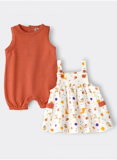 Tiny Hug Baby Girl Sleeveless Onesie and Printed Pinafore Dress Set  - Image 1