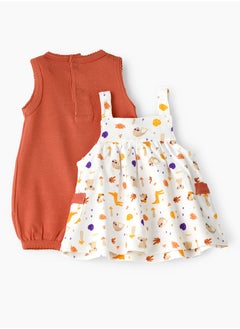 Tiny Hug Baby Girl Sleeveless Onesie and Printed Pinafore Dress Set  - Image 2