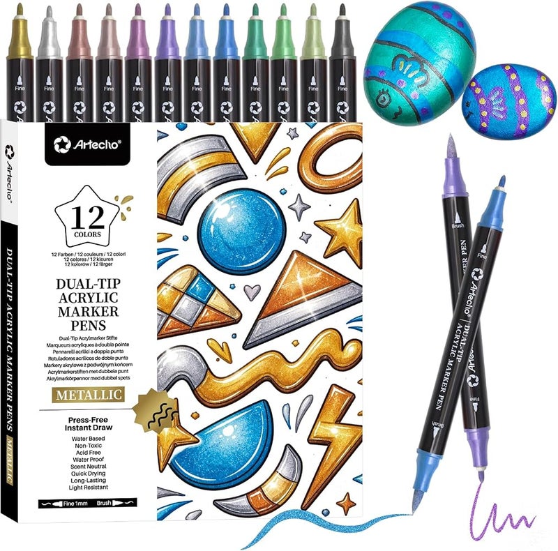 Artecho Acrylic Paint Markers 12 Metallic Colors - Image 1