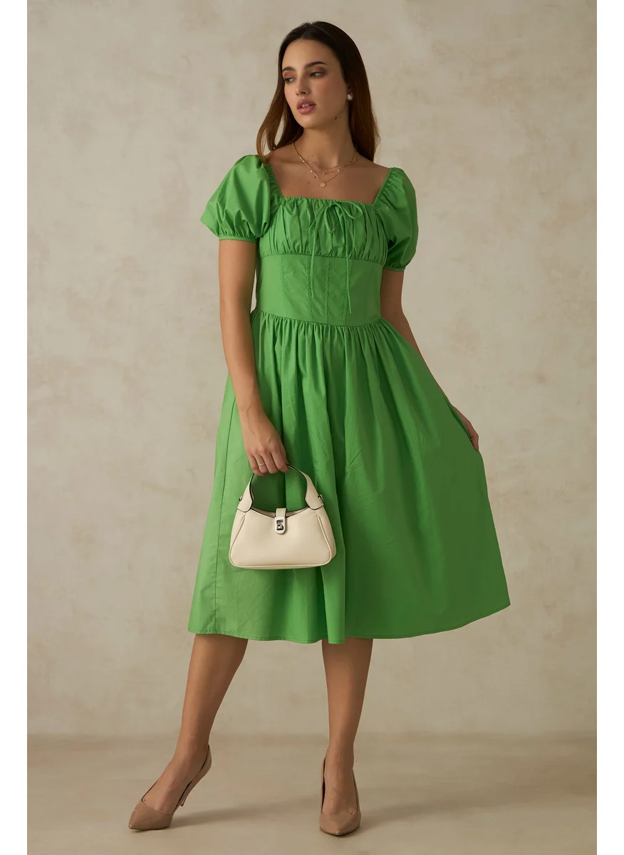 Virgio Virgio Valentina Green Milkmaid Midi Dress