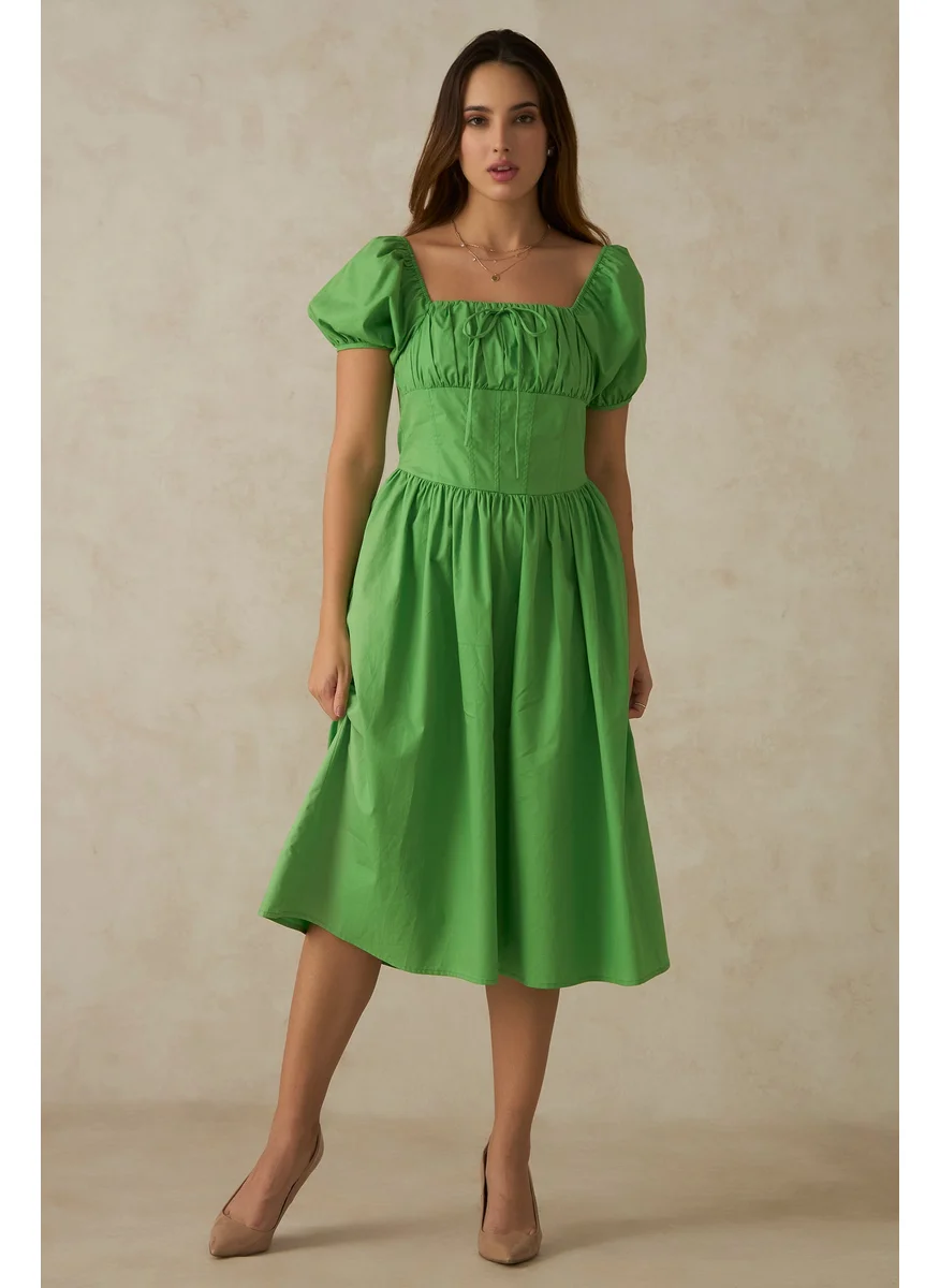 Virgio Virgio Valentina Green Milkmaid Midi Dress