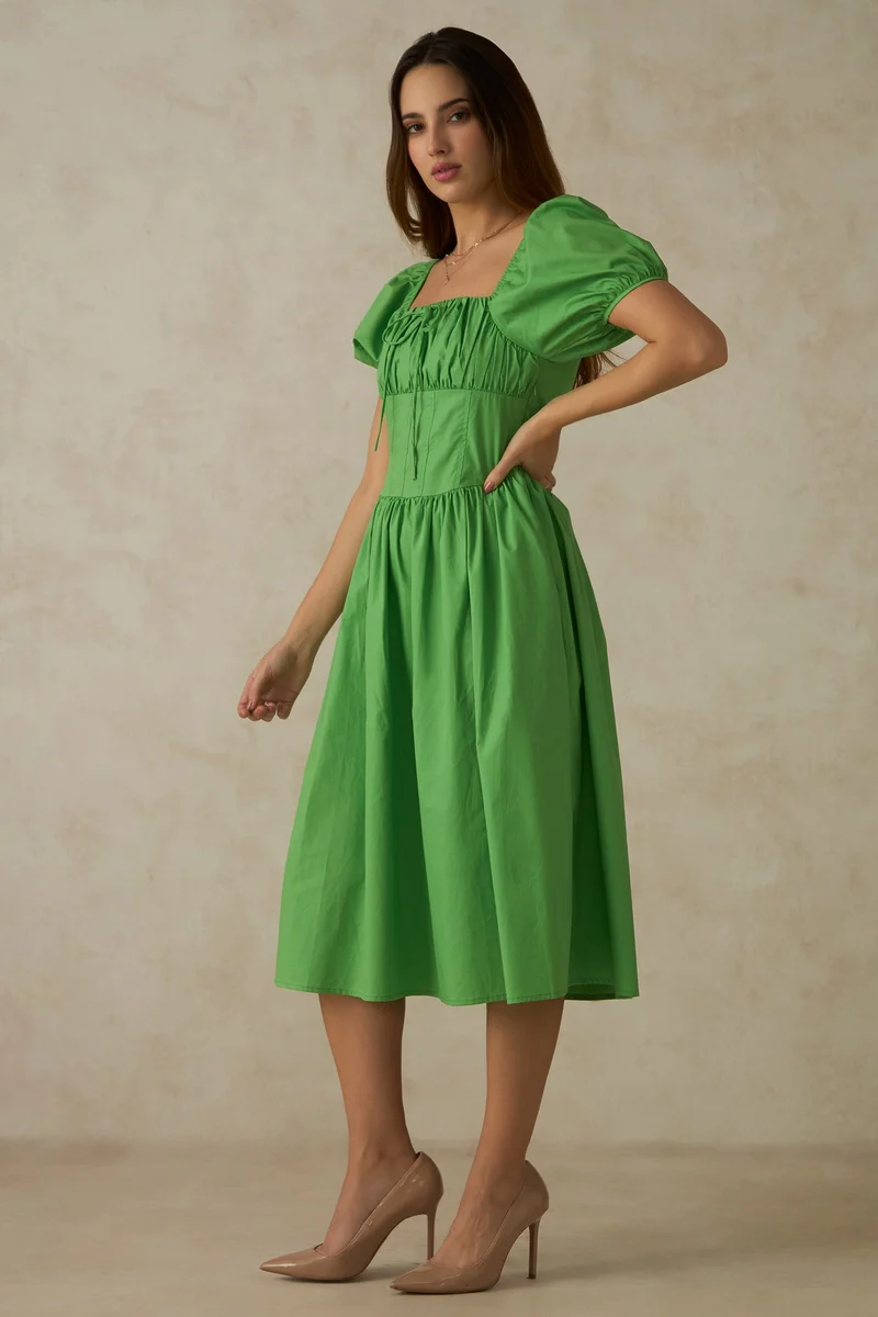 Virgio Virgio Valentina Green Milkmaid Midi Dress