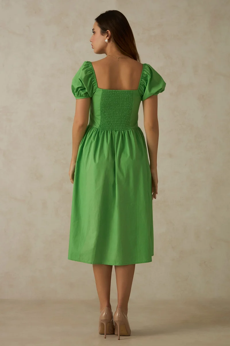 Virgio Virgio Valentina Green Milkmaid Midi Dress